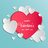 istock Vintage Valentine's Day card with cute paper cut hearts. Vector 1098376998