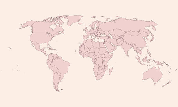 復古世界地圖粉紅色陰影背景向量 - 國境 插圖 幅插畫檔、美工圖案、卡通及圖標