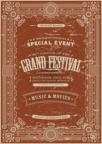 A vintage worn music festival poster in brown