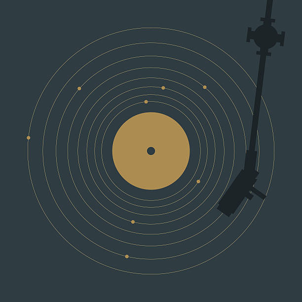Vinyl and solar system Vinyl record in shape of solar system. Creative minimal concept turntable stock illustrations