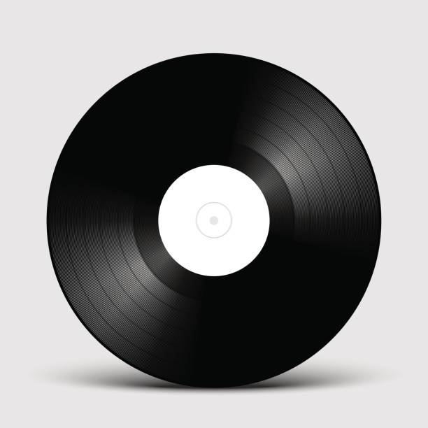 ilustrações de stock, clip art, desenhos animados e ícones de vinyl lp record disk mockup with white label, gramophone - vinyl