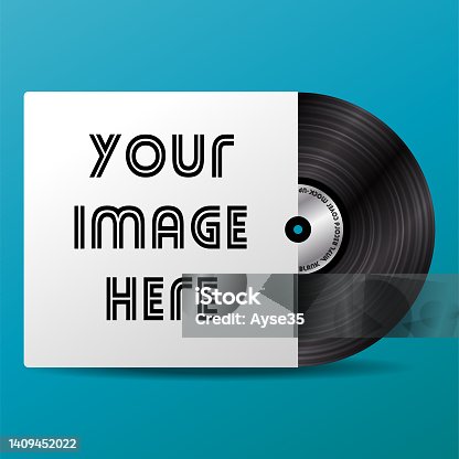 istock Vinyl record disc with silver label. vinyl record with cover mockup. old technology, realistic retro design. front view. disco party. Premium Vector 1409452022