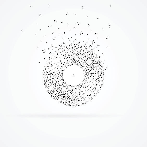 Vinyl record from floating notes isolated on white. vector art illustration