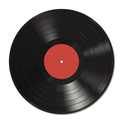 Vector illustration of a vinyl record with red label.