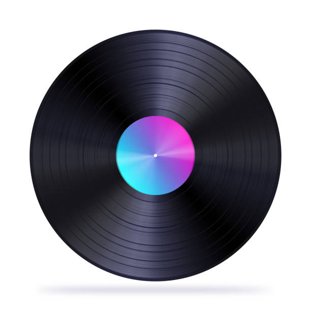 Vinyl Record Vinyl record 3D realistic music playing record isolated on white. record analog audio stock illustrations
