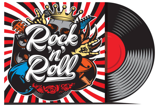 Vinyl record with cover mockup. Typography with rock n roll pattern.. Vector illustration. Place your text Vinyl record with cover mockup. Typography with rock n roll pattern.. Vector illustration. Place your text. club dj stock illustrations