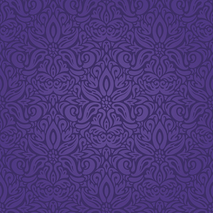 バイオレット紫ヴィンテージ シームレス花柄背景ファッションおしゃれなカラフルな壁紙 イラストレーションのベクターアート素材や画像を多数ご用意 Istock