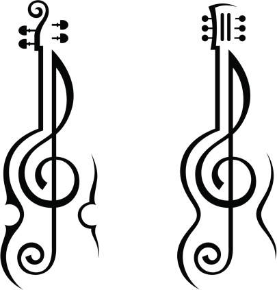violin, guitar and treble clef
