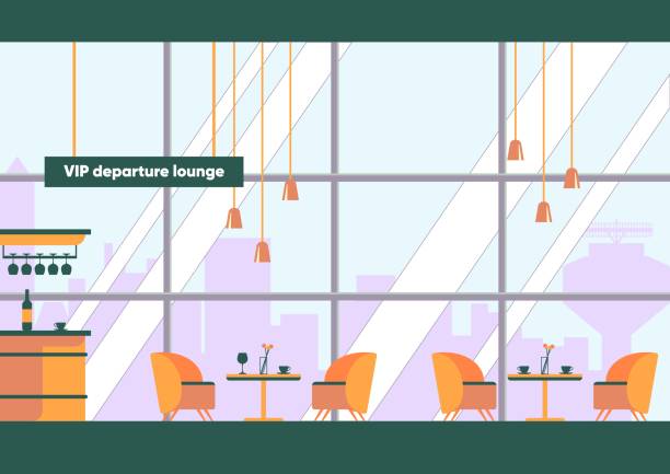 ilustrações de stock, clip art, desenhos animados e ícones de vip departure lounge interior with bar counter - airport lounge business