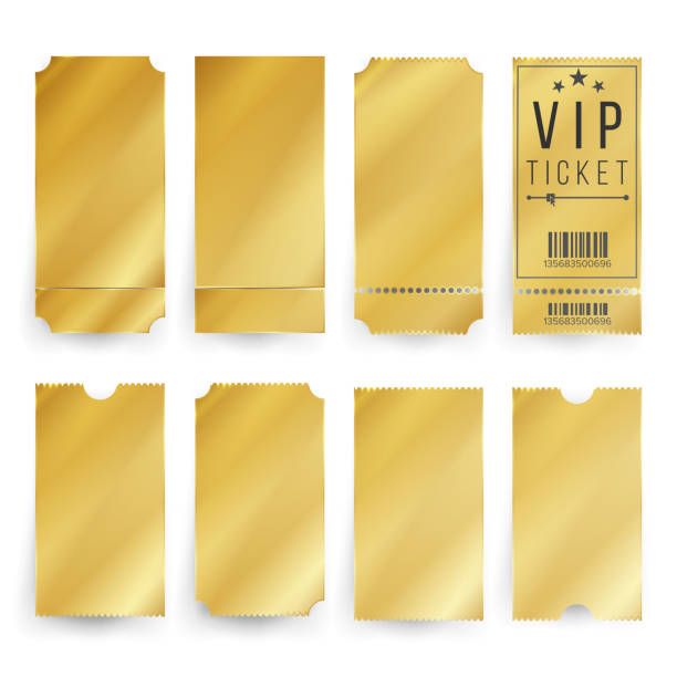 Vip Ticket Template Vector. Empty Golden Tickets And Coupons Blank. Isolated Illustration Ticket Template Set Vector. Blank Theater, Cinema, Train, Football Tickets Coupons. Isolated On Transparent Background tickets stock illustrations