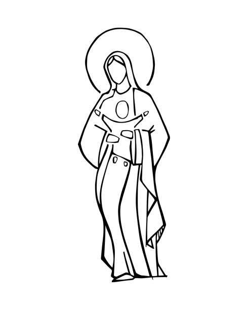 дева мария и ребенок иисус чернила вектор иллюстрации - madonna stock illustrations