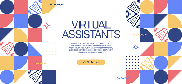 Virtual Assistants Related Web Banner, Geometric Abstract Style Design