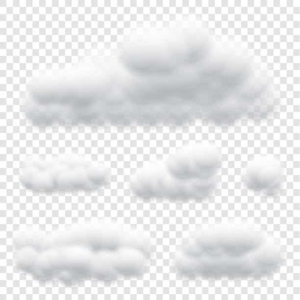 Virtual cumulus clouds vectors isolated on transparency background, Realistic Fluffy cubes like white cotton wool design Virtual cumulus clouds vectors isolated on transparency background, Realistic Fluffy cubes like white cotton wool design cirrostratus stock illustrations