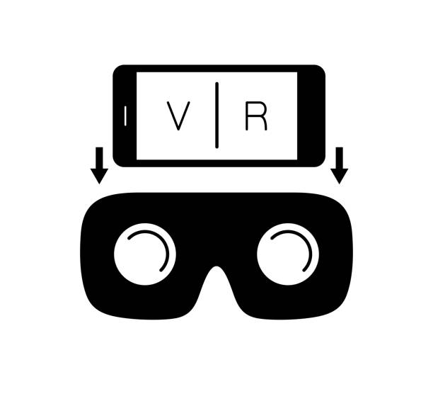 virtual-reality-brille und smartphone. spiele ausrüstung vektor-illustration - vr brille stock-grafiken, -clipart, -cartoons und -symbole