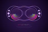 Abstract vr world with neon lines stock illustration