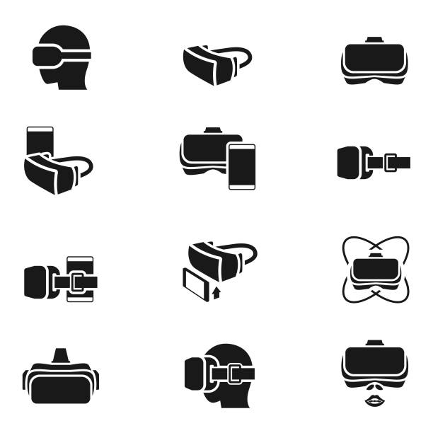 virtual-reality-kopfhörer-symbol - vr brille stock-grafiken, -clipart, -cartoons und -symbole