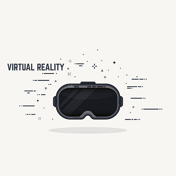 Virtual reality headset Virtual reality headset display. Thick lines and flat style illustration. Black glossy VR head display with lights and switch. virtual reality simulator illustrations stock illustrations
