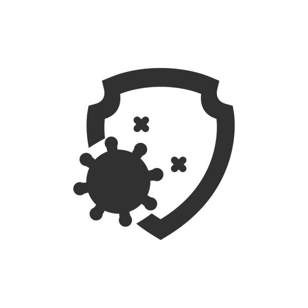 virus and shield. virus and shield. monochrome icon immune system stock illustrations