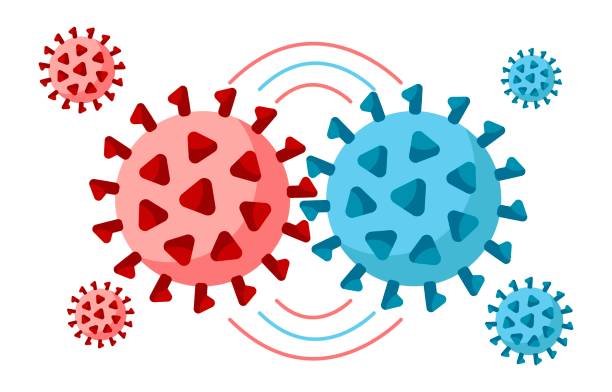 viruszellmutationen prozessvektor-illustration isoliert auf weißem hintergrund. - coronavirus mutation stock-grafiken, -clipart, -cartoons und -symbole