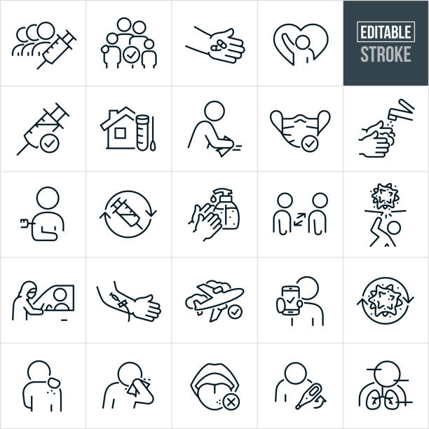 virus infection and treatment thin line icons - editable stroke - omicron covid stock illustrations