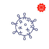 Virus Single Line Icon with Editable Stroke and Pixel Perfect.