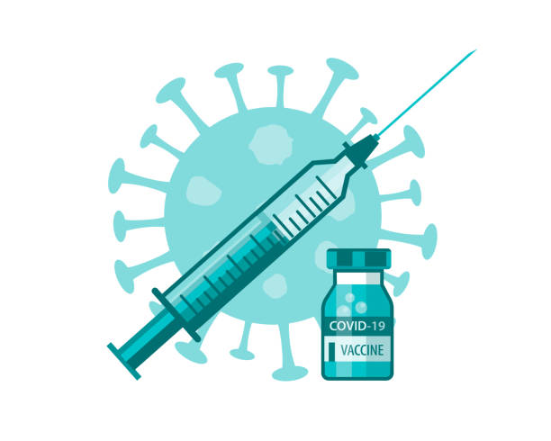 Virus molecule, syringe and covid19 vaccine Vaccination against the coronavirus strain vector art illustration