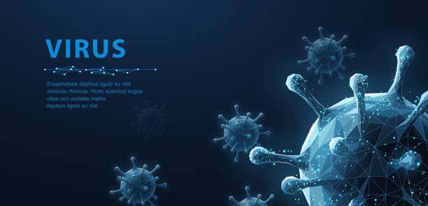 Virus. Abstract vector 3d microbe isolated on blue background. Computer virus, allergy bacteria, medical healthcare, microbiology concept. Disease germ, pathogen organism, infectious micro virology virus stock illustrations