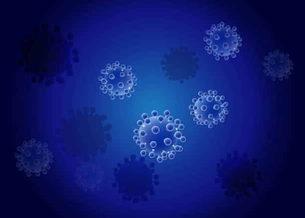藍色背景上的病毒載體。肝炎, hiv, 病毒。細菌. - 天花病毒 幅插畫檔、美工圖案、卡通及圖標