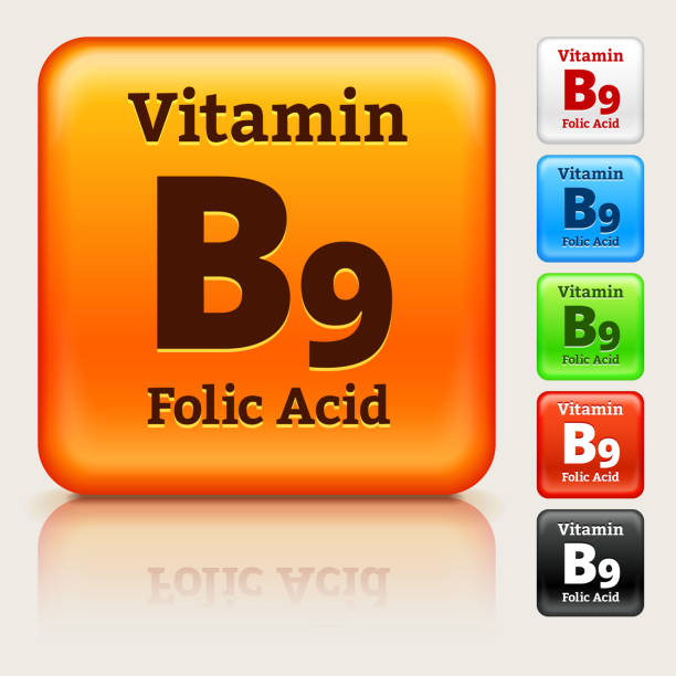 Vitamin Bnine Multi Colored Button Set Vitamin B9 Multi Colored Button Set folic acid stock illustrations