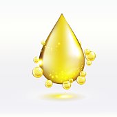 Vitamin oil  drop isolated on soft grey background. Serum, cosmetic essence  template. Vector.