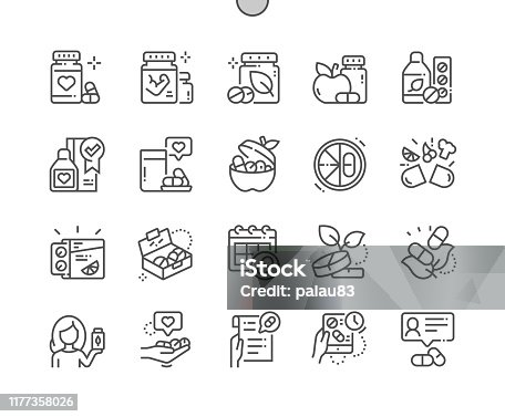 istock Vitamin pills Well-crafted Pixel Perfect Vector Thin Line Icons 30 2x Grid for Web Graphics and Apps. Simple Minimal Pictogram 1177358026
