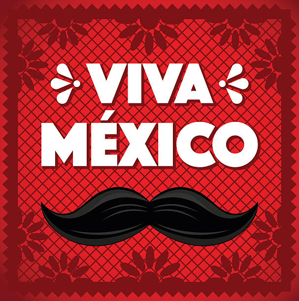 Viva Mexico - Moustache On Red Background Composition of vectorized papel picado and a Mexican mustache. viva mexico stock illustrations