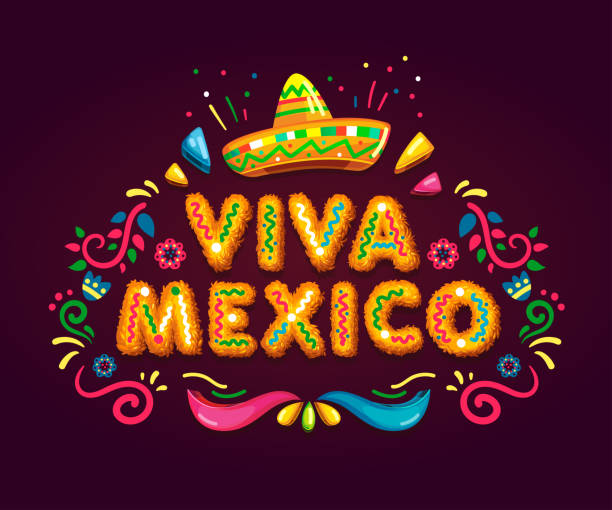 Viva Mexico A traditional Mexican holiday. colored emblem. vector illustration lettering viva mexico stock illustrations