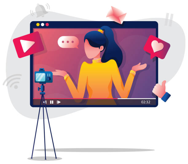 Vlogging Woman Illustration Flat design illustration with female vlogger or influencer, recording new video. influencer marketing stock illustrations