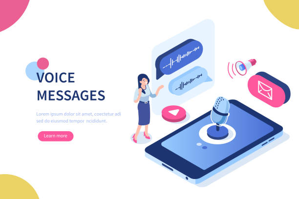 voice message Voice messages concept with character and text place. Can use for web banner, infographics, hero images. Flat isometric vector illustration isolated on white background. sign illustrations stock illustrations