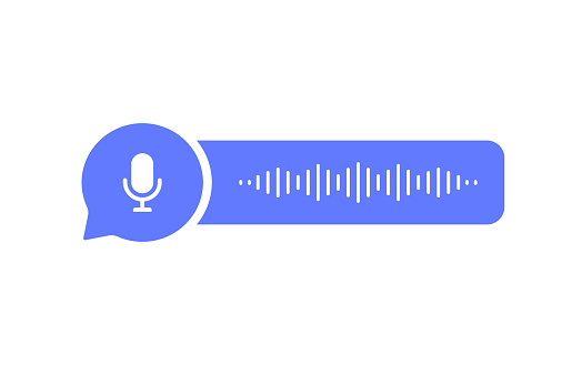 Voice messages bubble icon with sound wave and microphone. Voice messaging correspondence. Modern flat style vector illustration.