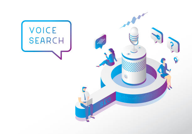 Voice search optimization Editable vector illustration on layers. 
This is an AI EPS 10 file format, with gradients and transparency effects. speech recognition stock illustrations