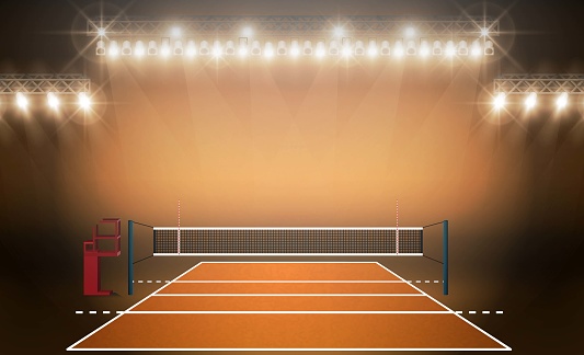 Volleyball Court Arena Field With Bright Stadium Lights Design Vector ...