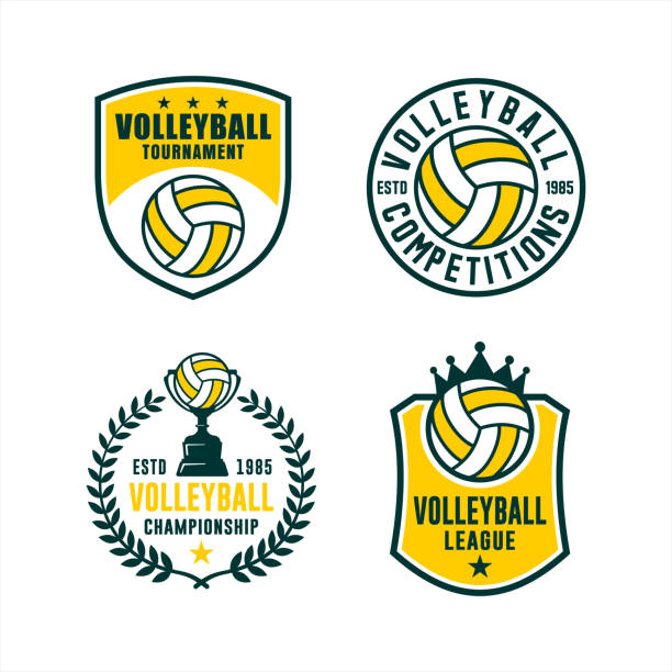 ilustraciones, imágenes clip art, dibujos animados e iconos de stock de conjunto de torneos de competiciones de la liga de voleibol - pelota de voleibol