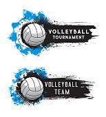 istock Volleyball sport tournament, ball banner, halftone 1307693255