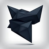 istock Volume origami geometric shape, 3d levitation black crystal, creative low polygons dark object, vector design form 831106494