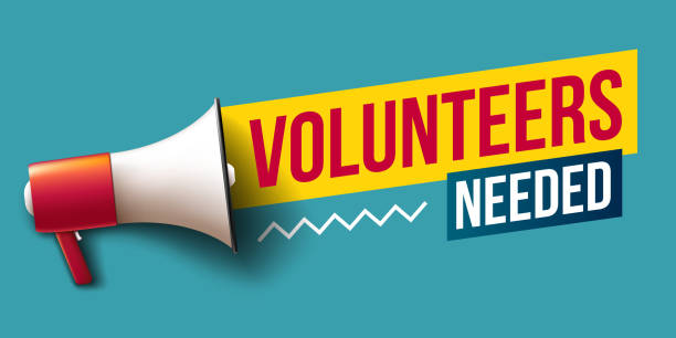 Volunteers needed "Volunteers needed" banner with megaphone volunteer stock illustrations