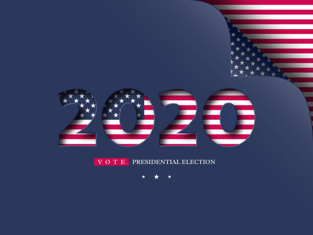 2020 USA vote banner. 2020 USA vote banner. Presidential election background in American flag colors with curled corner effect. Vector illustration. presidential election stock illustrations