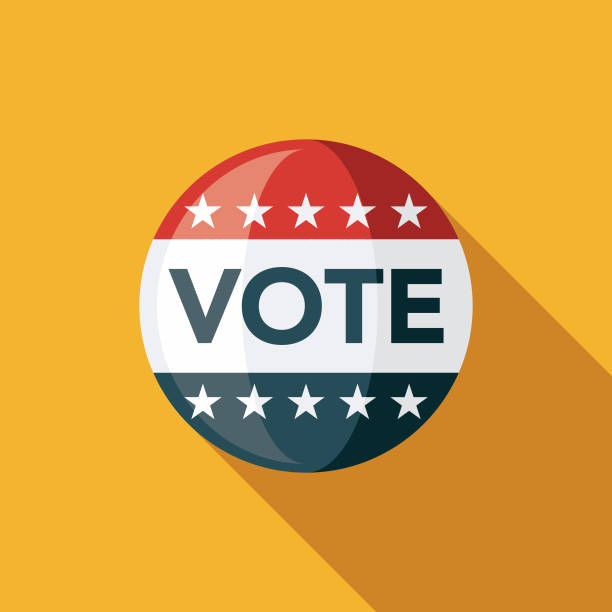 Vote Button Flat Design Elections Icon with Side Shadow A colored flat design politics and election icon with a long side shadow. Color swatches are global so it’s easy to edit and change the colors. voting clipart stock illustrations