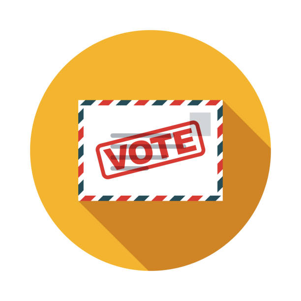 Vote By Mail US Election Icon A flat design US election icon with long side shadow. File is built in the CMYK color space for optimal printing. Color swatches are global so it’s easy to change colors across the document. voting clipart stock illustrations