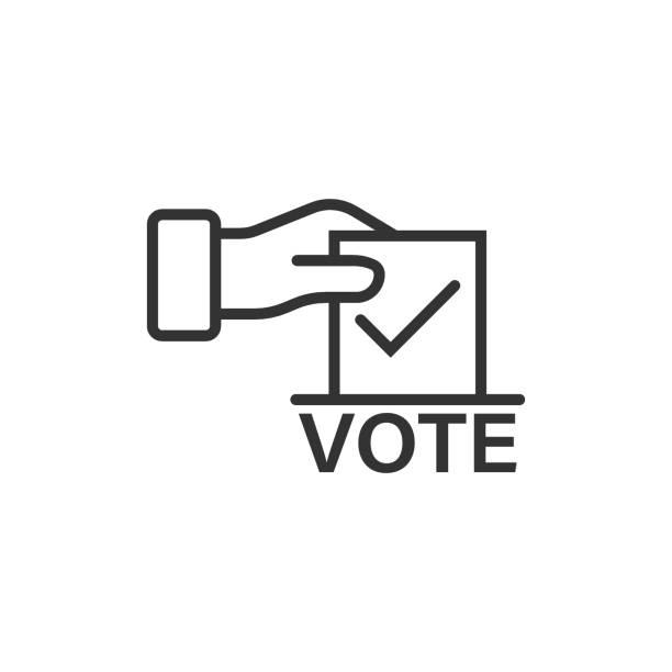 ilustrações, clipart, desenhos animados e ícones de vote ícone em estilo plano. ilustração do vetor da caixa de cédula no fundo isolado branco. conceito de negócio da eleição. - votos