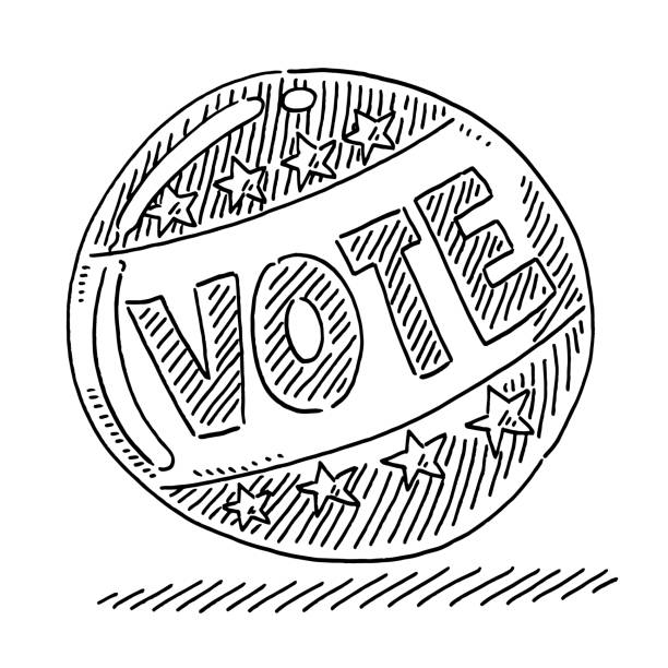 Vote Text Badge Drawing Hand-drawn vector drawing of a Vote Text Badge. Black-and-White sketch on a transparent background (.eps-file). Included files are EPS (v10) and Hi-Res JPG. voting drawings stock illustrations
