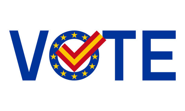 illustrations, cliparts, dessins animés et icônes de voter avec le drapeau de l’espagne, les élections européennes 2019 concept vectoriel - parlement européen