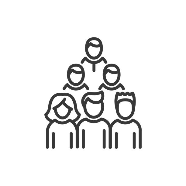 Voters - line design single isolated icon Voters - line design single isolated icon on white background. High quality black pictogram. An image of a group of people standing in three lines. Election, audience concept audience stock illustrations