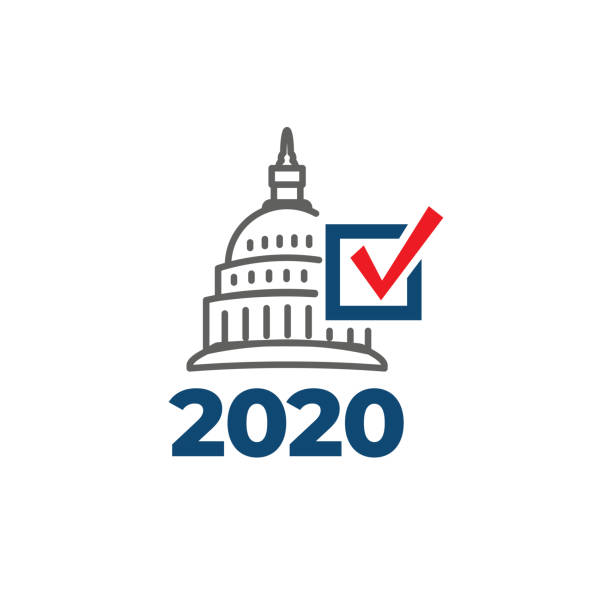 Voting 2020 Icon with Vote, Government, & Patriotic Symbolism and Colors Voting 2020 Icon w Vote, Government, and Patriotic Symbolism and Colors presidential election stock illustrations